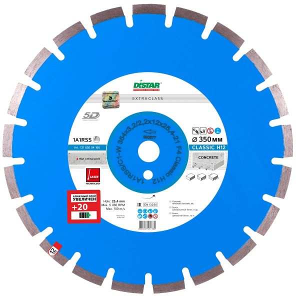Круг алмазный отрезной по бетону Distar 1A1RSS/C1-W 354×3,2/2,2х12×25,4-21 Classic H12