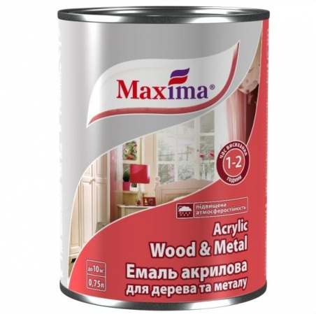 Эмаль акриловая для дерева и металла Maxima белая, 0.75 л