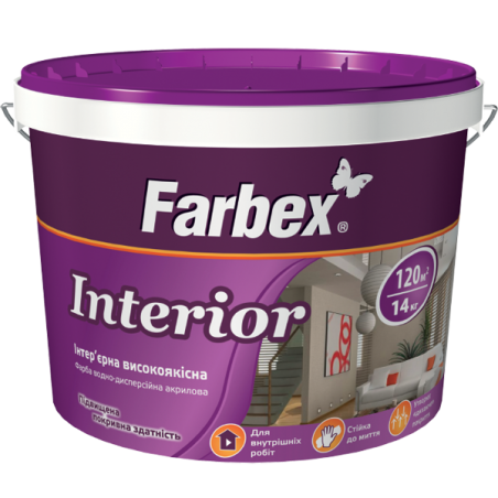 Краска интерьерная белая Farbex Interior (база А), 20 кг